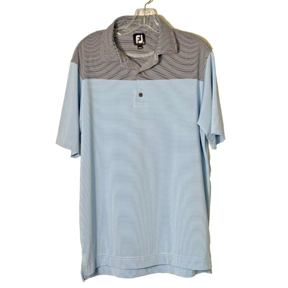 FootJoy Polo Shirt Mens Medium Golf Performance FJ Striped Blue Black - Picture 1 of 9